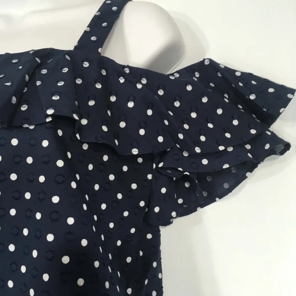 J Crew Ruffled sleeves Cold‎ Shoulder Polka Dot Top